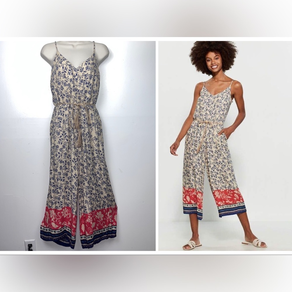 Jessica Simpson Jackie Jumpsuit Beige Southwestern Print Tassel‎ Cropped Size S